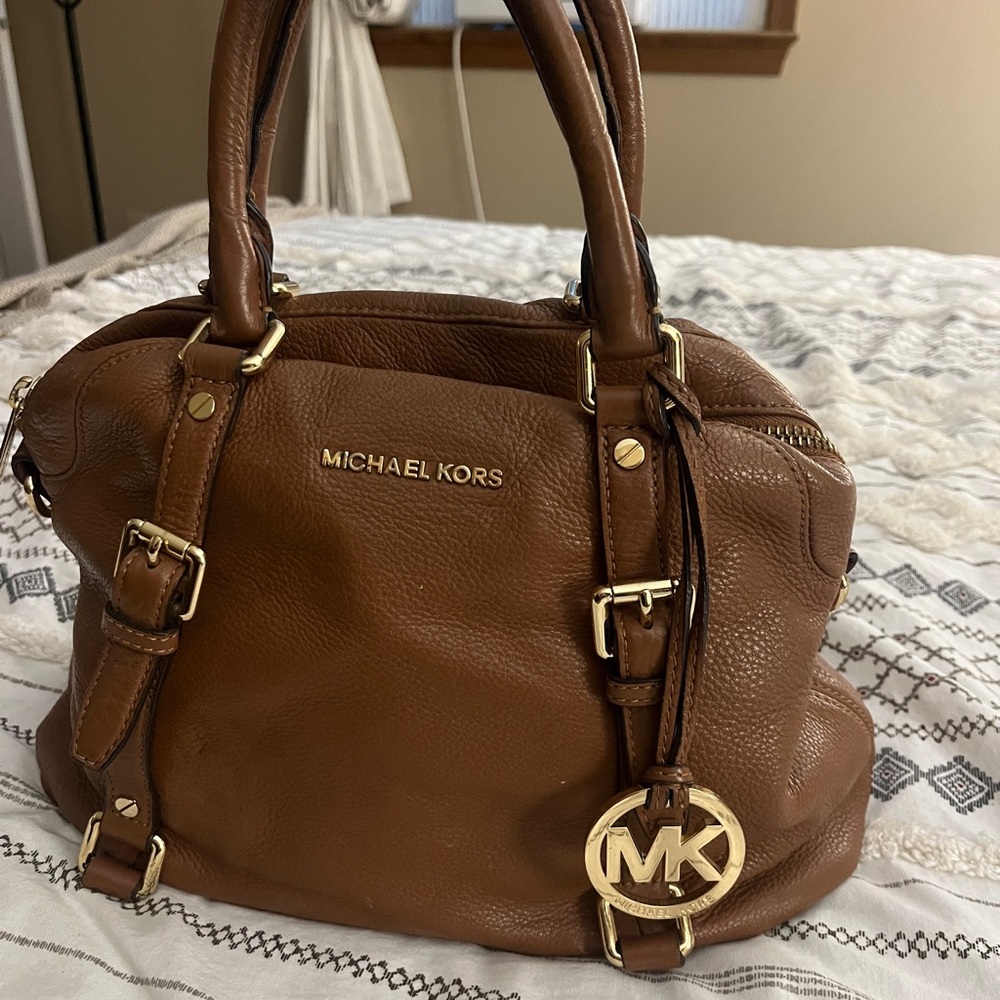Michael Kors Brown Leather Satchel with Signature MK Logo